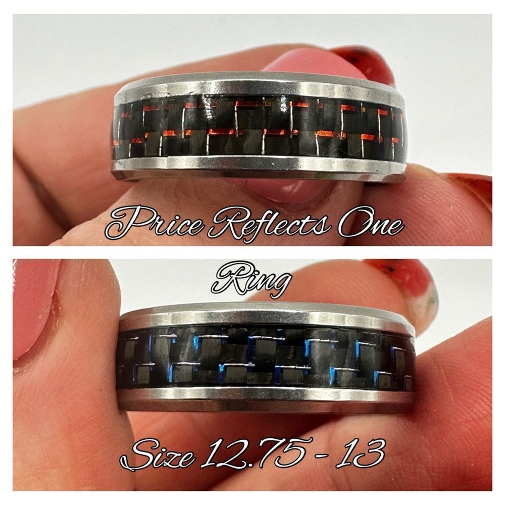 Men's 12.75-13 Silver toned metal and Red/Blue wire in resin center ring!
